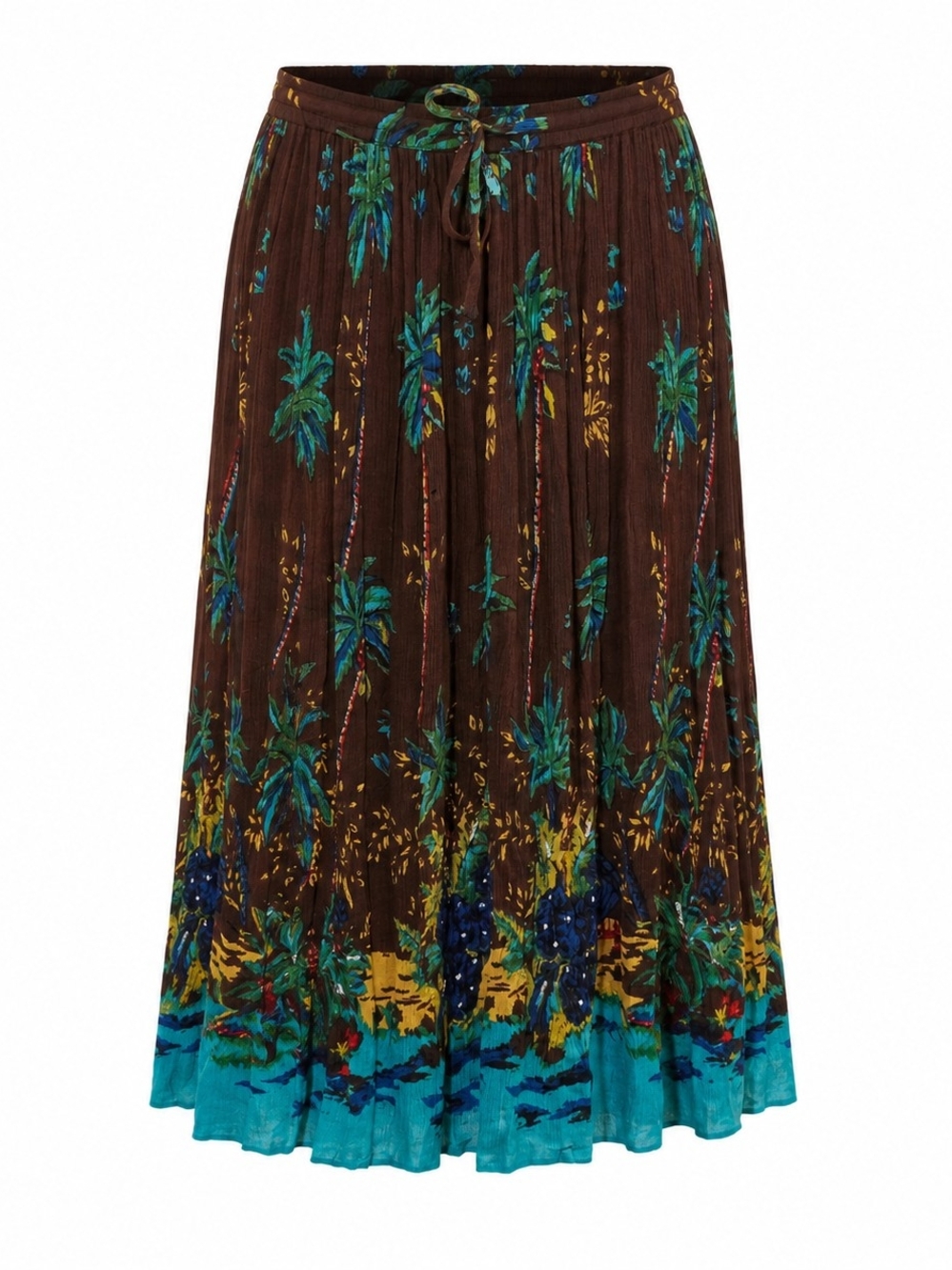 White Stag Womens Plus Size 16W Maxi Skirt Floral Tropical Brown Teal Drawstring